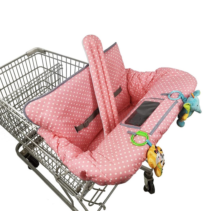 ICOPUCA Shopping Cart Cover, 2 in 1 cart Cover for Babies N high Chair Cover, Padded Grocery cart Cover for Baby Girl boy, with 1” Thick/Removable/Reversible Cushion, Pink dots; - Image 1